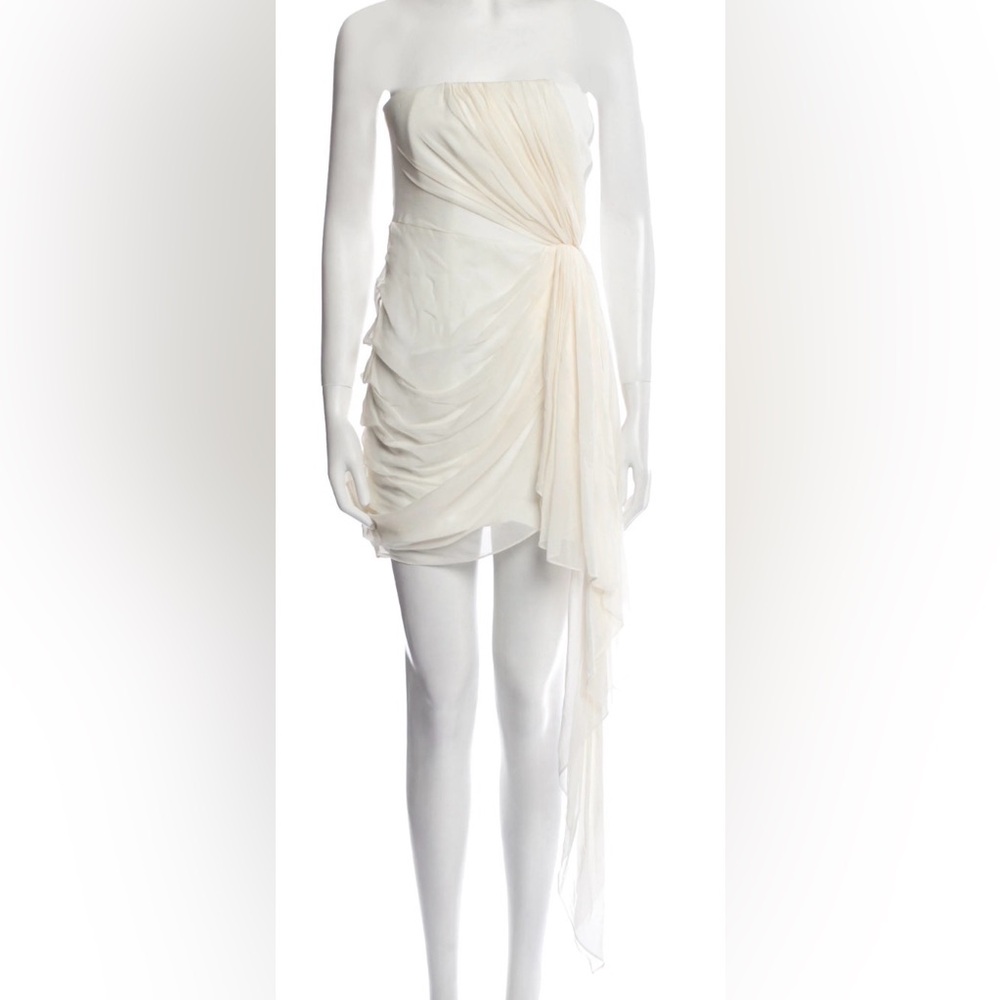 Cinq à Sept Yuki Draped Strapless Mini Dress Ivory and White NWT 100% Silk Bride